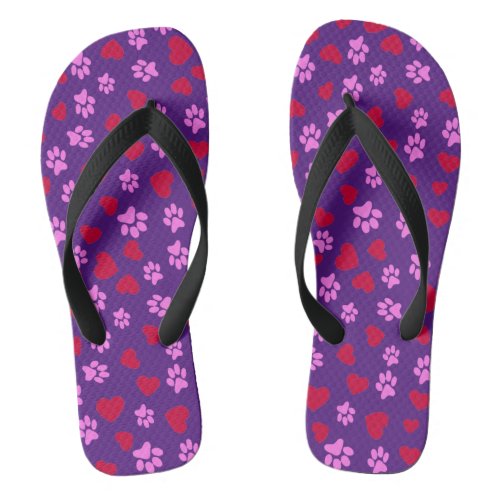 Purple Flip Flops Hearts And Cat Paw Prints Red