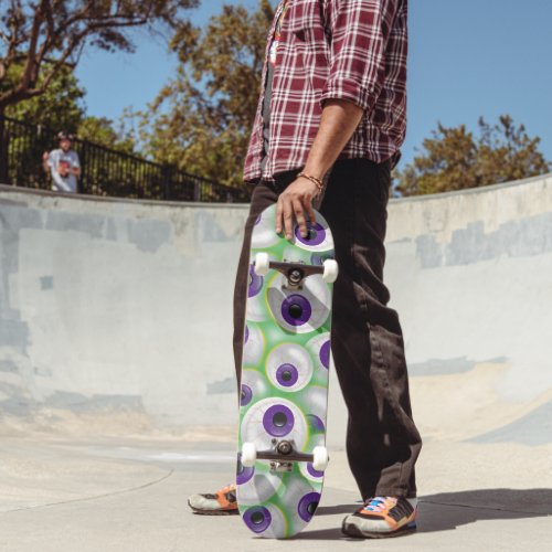 Purple Floating Glowing Monster Eyeballs Halloween Skateboard Deck