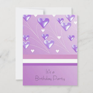 Purple Floating Hearts Birthday Party Invitation