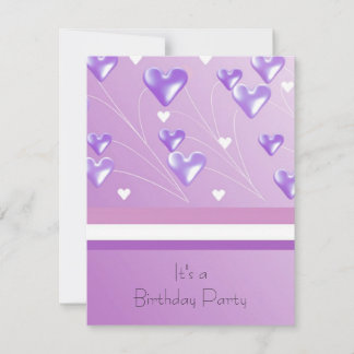 Purple Floating Hearts Birthday Party Invitation