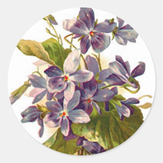 Purple Flora Classic Round Sticker (Front)