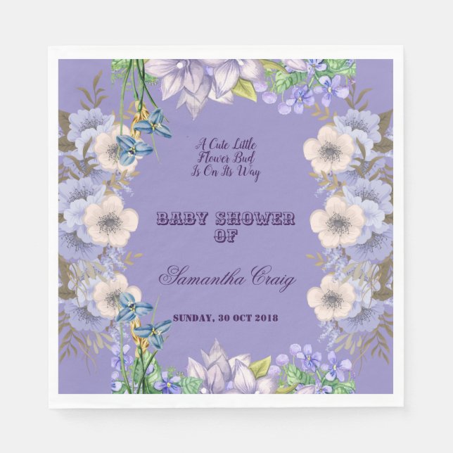 Purple Flora Flax Bloom Balloon Flower Baby Shower Napkins (Front)