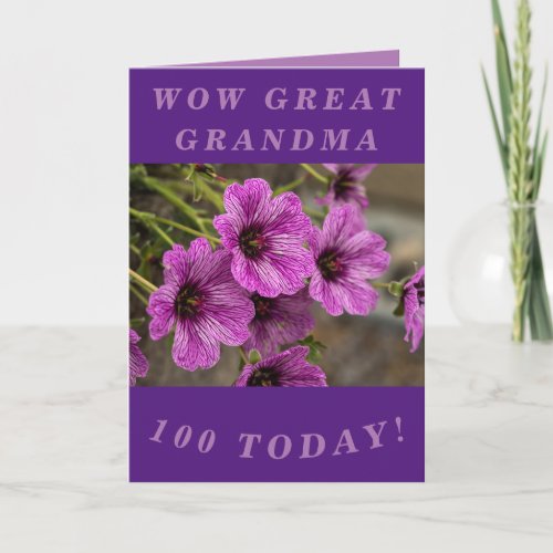 Purple Floral 100th Birthday Card Great Grandma