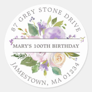 Purple Floral 100th Birthday Return Address Label