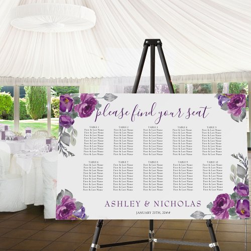 Purple Floral 10 Table Wedding Seating Chart Foam Board
