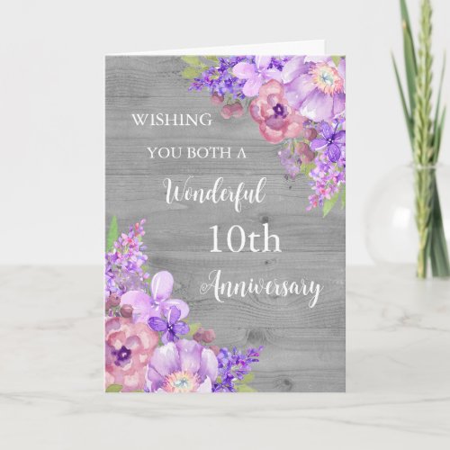 Purple Floral 10th Wedding Anniversary Card