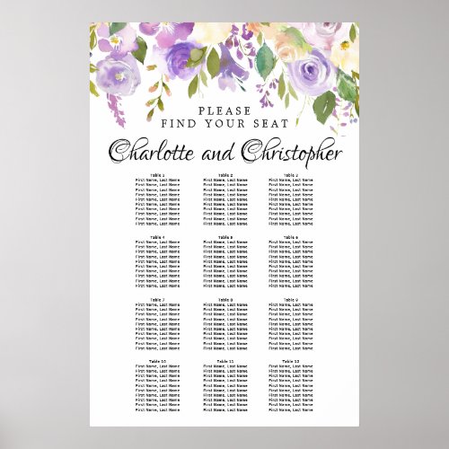 Purple Floral 12_Table Wedding Seating Chart