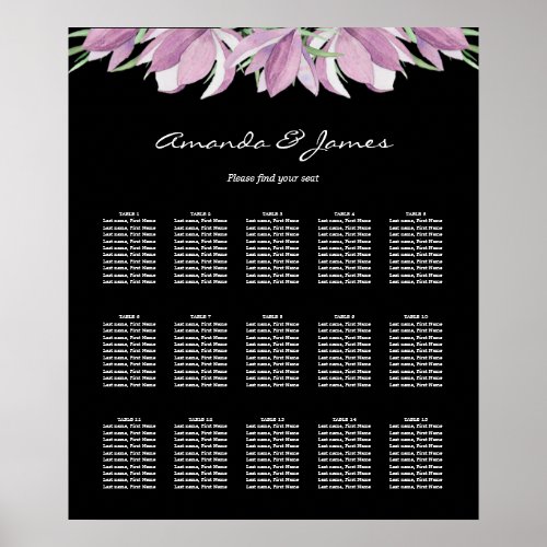 Purple Floral 15 Table Seating Chart