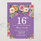 Purple Floral 16th Birthday Invitation (Front/Back)