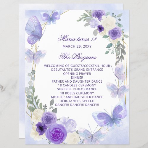 Purple Floral 18 Candle and Roses Ceremony Program