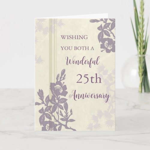 Purple Floral 25th Wedding Anniversary Card