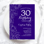 Purple Floral 30th Birthday Party Invitation<br><div class="desc">Purple Floral 30th Birthday Party Invitation. Minimalist modern design featuring botanical outline drawings accents and typography script font. Simple trendy invite card perfect for a stylish female bday celebration. Can be customized to any age. Printed Zazzle invitations or instant download digital printable template.</div>