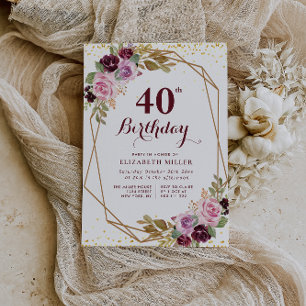 purple floral 40th birthday party invitation