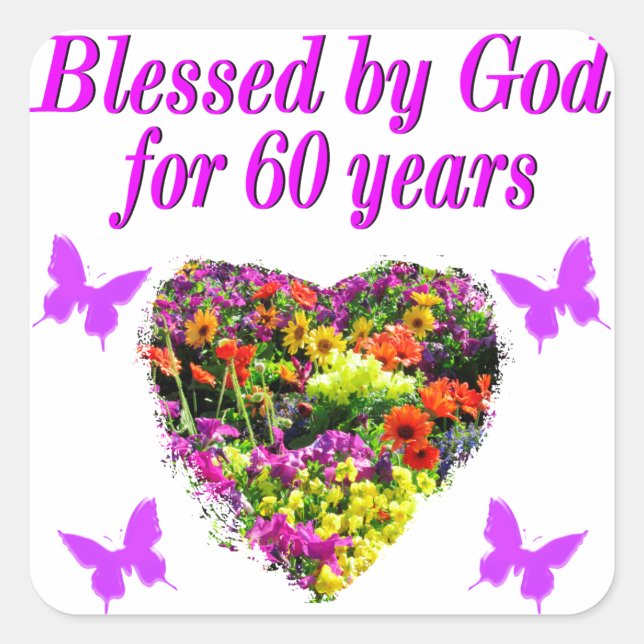 PURPLE FLORAL 60TH BIRTHDAY DESIGN SQUARE STICKER (Front)