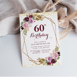 purple floral 60th birthday party invitation