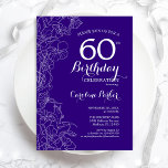 Purple Floral 60th Birthday Party Invitation<br><div class="desc">Purple Floral 60th Birthday Party Invitation. Minimalist modern design featuring botanical outline drawings accents and typography script font. Simple trendy invite card perfect for a stylish female bday celebration. Can be customized to any age. Printed Zazzle invitations or instant download digital printable template.</div>