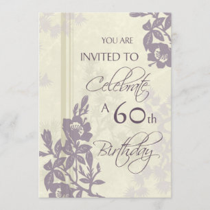 Purple Floral 60th Birthday Party Invitation Cards