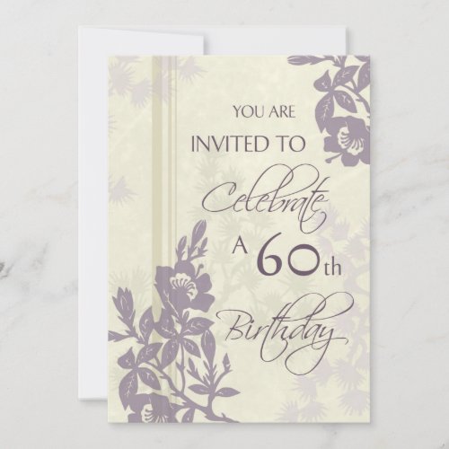 Purple Floral 60th Birthday Party Invitation Cards