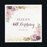 Purple floral 60th birthday party napkins<br><div class="desc">birthday floral theme design with lovely purple watercolor flowers. The text and colors can be personalized.</div>