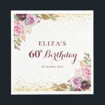 Purple floral 60th birthday party napkins<br><div class="desc">birthday floral theme design with lovely purple watercolor flowers. The text and colors can be personalized.</div>