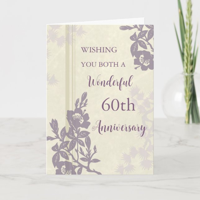 Purple Floral 60th Wedding Anniversary Card (Front)