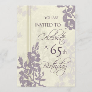 Purple Floral 65th Birthday Party Invitation Cards