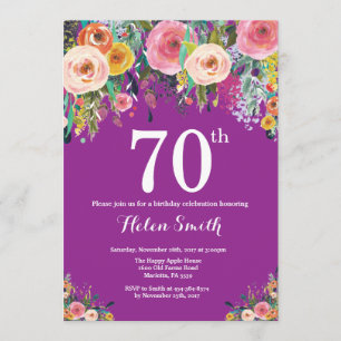 Purple Floral 70th Birthday Invitation