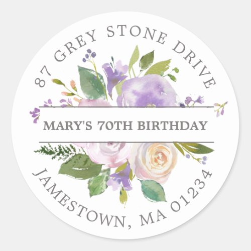 Purple Floral 70th Birthday Return Address Label