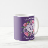 Purple Floral 75th Birthday Mug for Women (Front Right)