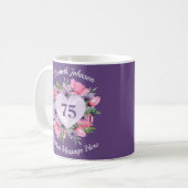 Purple Floral 75th Birthday Mug for Women (Front Left)