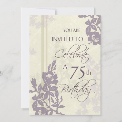 Purple Floral 75th Birthday Party Invitation Cards