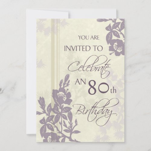 Purple Floral 80th Birthday Party Invitation Cards