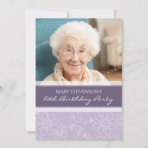 Purple Floral 80th Birthday Party Invitations