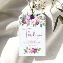 Purple Floral 80th Birthday Thank you Favor