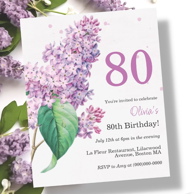 Purple Floral | 80th Budget Birthday Invitation (Creator Uploaded)