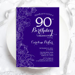 Purple Floral 90th Birthday Party Invitation<br><div class="desc">Purple Floral 90th Birthday Party Invitation. Minimalist modern design featuring botanical outline drawings accents and typography script font. Simple trendy invite card perfect for a stylish female bday celebration. Can be customized to any age. Printed Zazzle invitations or instant download digital printable template.</div>