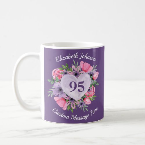 Purple Floral 95th Birthday Mug for Women