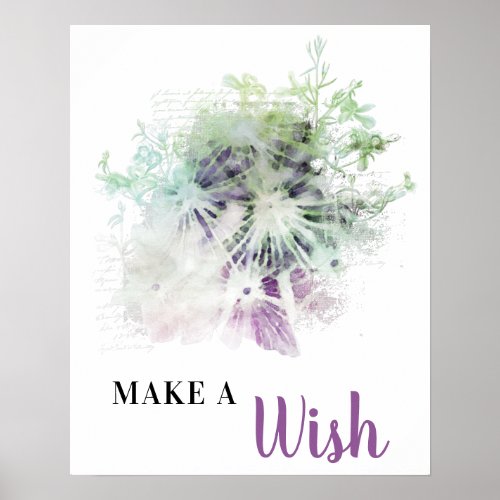  Purple Floral Abstract DANDELION Make A Wish Poster