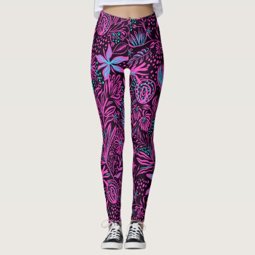 Purple Floral Abstract Leggings