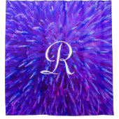 Purple Floral Abstract with White Monogram Shower Curtain (Front)