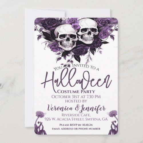 Purple Floral Adult Halloween Party Invitation