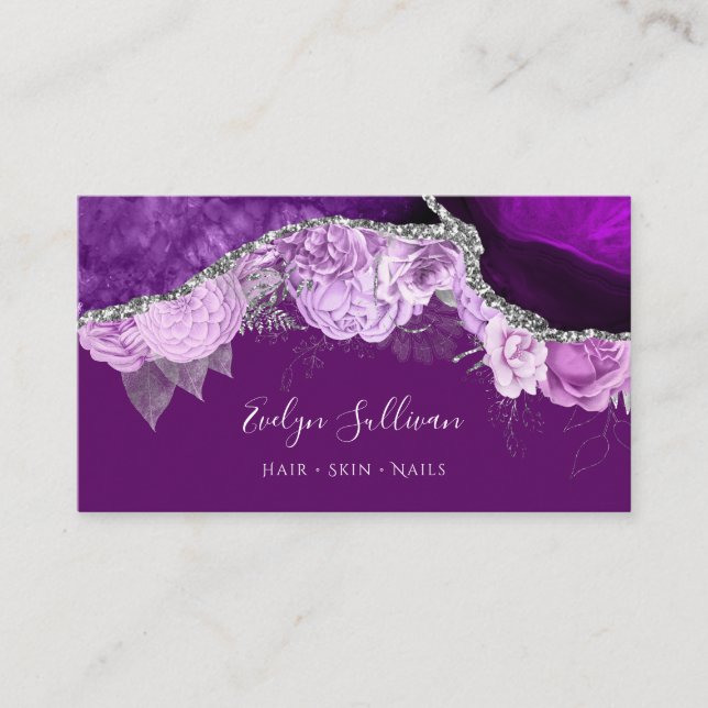 purple floral agate business card (Front)