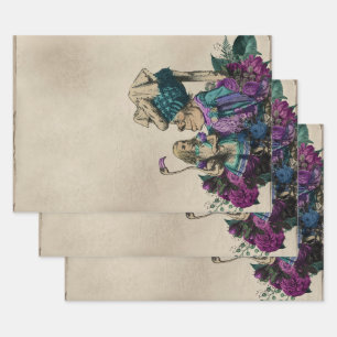 Purple Floral Alice in Wonderland with Duchess Wrapping Paper Sheets