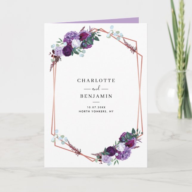 Purple Floral All-in-One Botanical Wedding Invitation (Front)