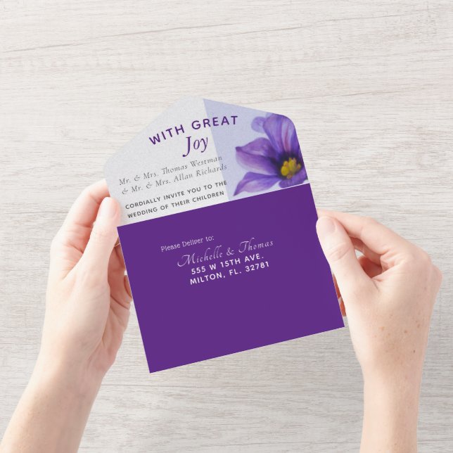 Purple Floral All in One Wedding Invite (Opening)