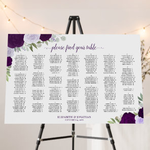 Purple Floral Alphabetical Wedding Seating Chart Foam Board