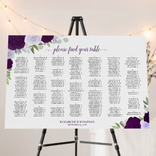 Purple Floral Alphabetical Wedding Seating Chart Foam Board