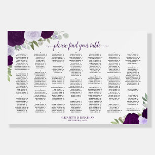 Purple Floral Alphabetical Wedding Seating Chart Foam Board