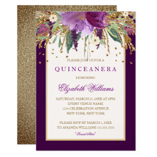 purple quinceañera invitations zazzle