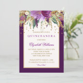 Purple Floral Amethyst Quinceanera Invitation (Standing Front)